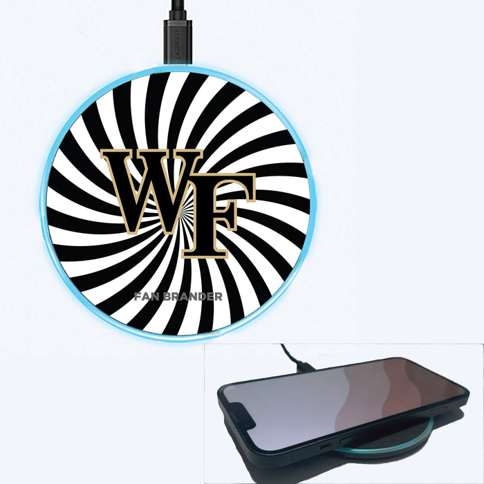 Fan Brander Grey 15W Wireless Charger with Wake Forest Demon Deacons Primary Logo With Team Groovey Burst