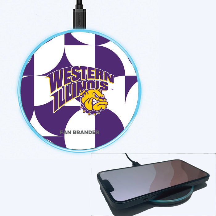 Fan Brander Grey 15W Wireless Charger with Western Illinois University Leathernecks Primary Logo on Geometric Circle Background