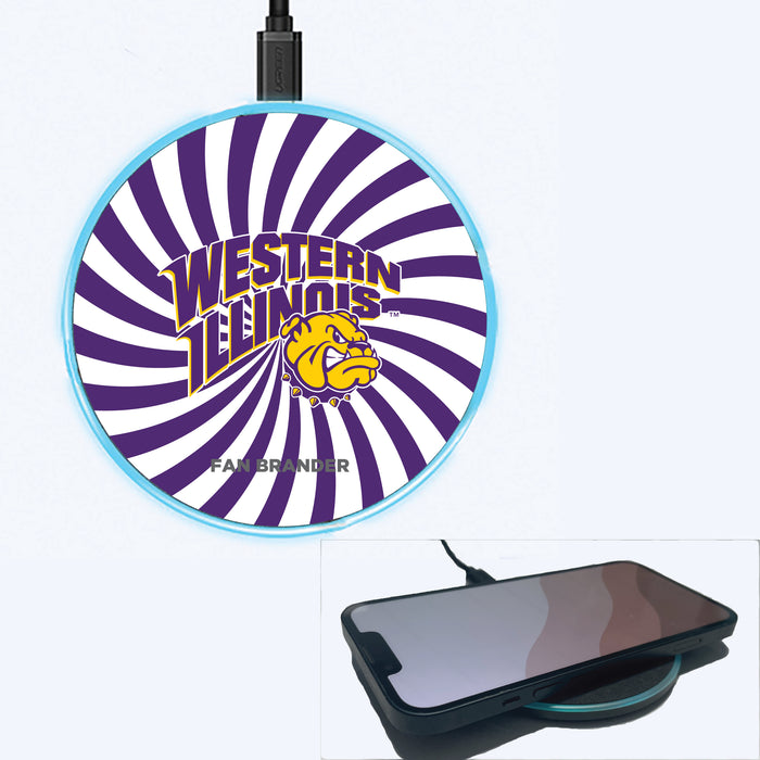 Fan Brander Grey 15W Wireless Charger with Western Illinois University Leathernecks Primary Logo With Team Groovey Burst