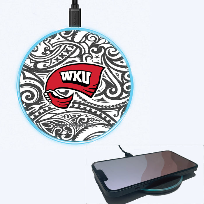 Fan Brander Grey 15W Wireless Charger with Western Kentucky Hilltoppers Primary Logo With Black Tribal