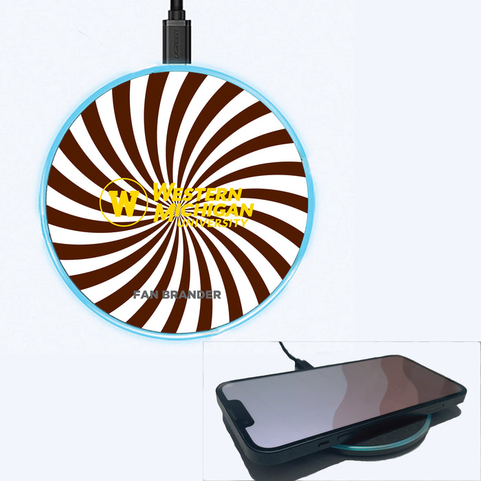 Fan Brander Grey 15W Wireless Charger with Western Michigan Broncos Primary Logo With Team Groovey Burst