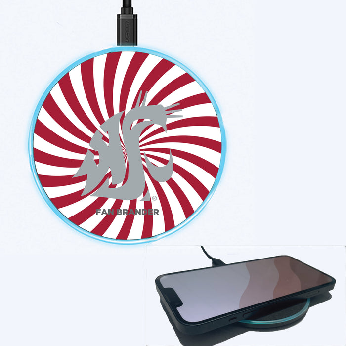 Fan Brander Grey 15W Wireless Charger with Washington State Cougars Primary Logo With Team Groovey Burst