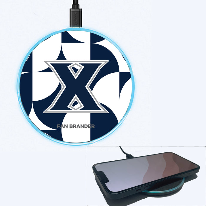 Fan Brander Grey 15W Wireless Charger with Xavier Musketeers Primary Logo on Geometric Circle Background