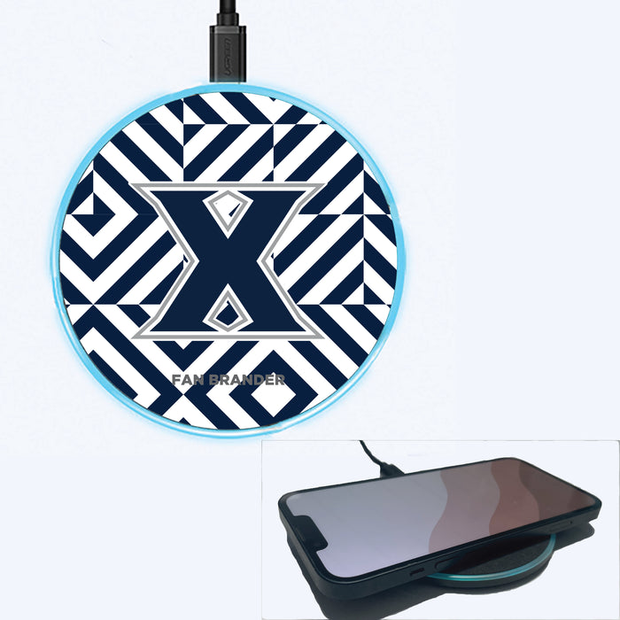 Fan Brander Grey 15W Wireless Charger with Xavier Musketeers Primary Logo on Geometric Diamonds Background