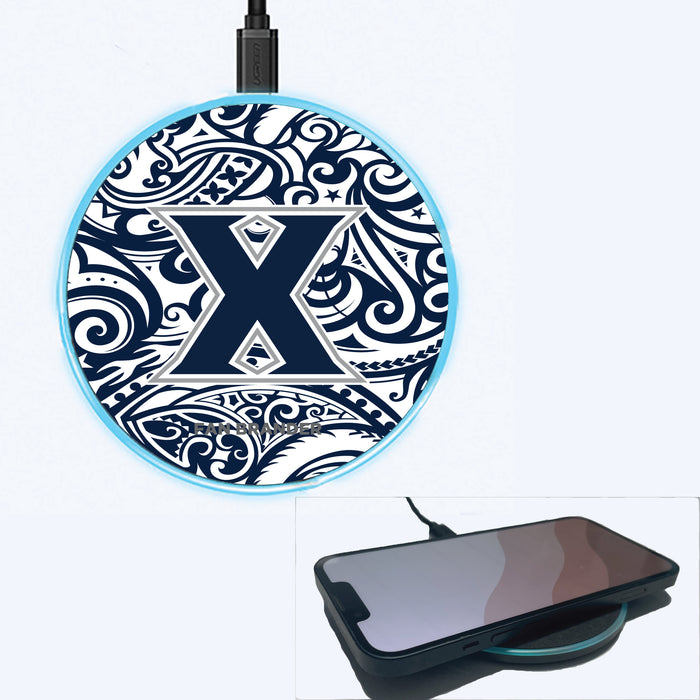 Fan Brander Grey 15W Wireless Charger with Xavier Musketeers Primary Logo With Team Color Tribal Background