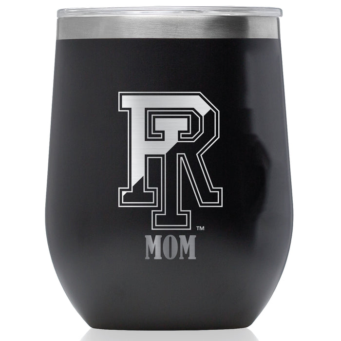 Corkcicle Stemless Wine Glass with Rhode Island Rams Etched Mom with Primary Logo