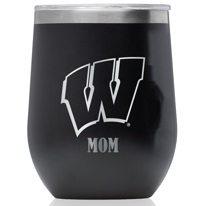 Corkcicle Stemless Wine Glass with Wisconsin Badgers Mom Primary Logo