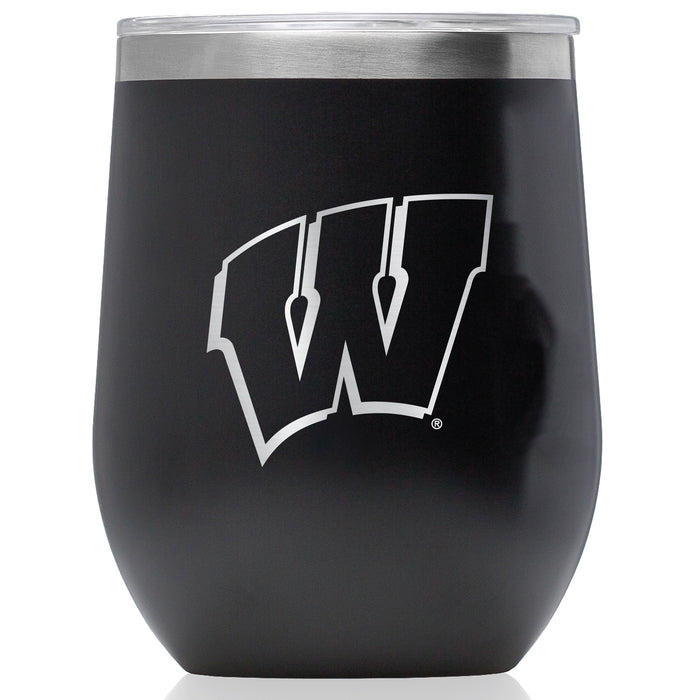 Corkcicle Stemless Wine Glass with Wisconsin Badgers Etched Primary Logo