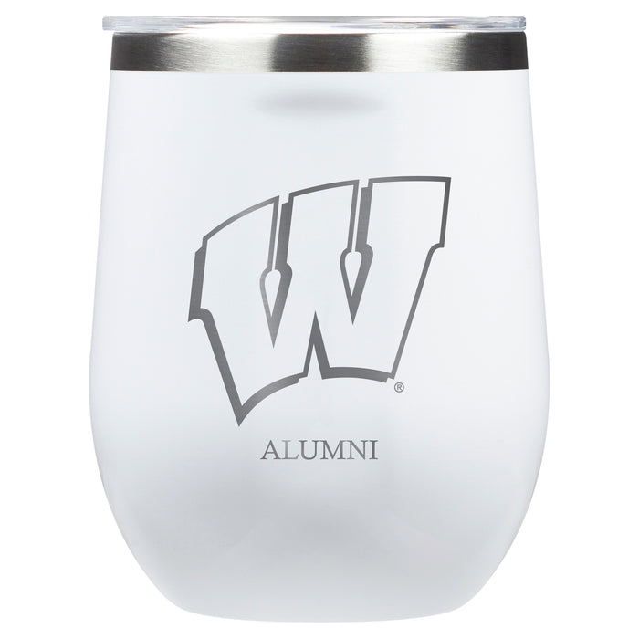 Corkcicle Stemless Wine Glass with Wisconsin Badgers Alumni Primary Logo
