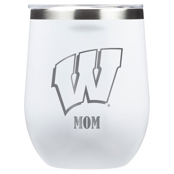 Corkcicle Stemless Wine Glass with Wisconsin Badgers Mom Primary Logo