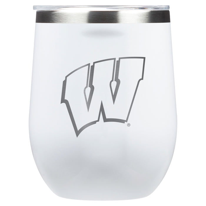 Corkcicle Stemless Wine Glass with Wisconsin Badgers Etched Primary Logo