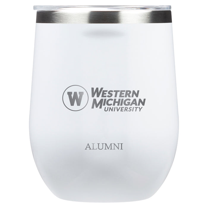 Corkcicle Stemless Wine Glass with Western Michigan Broncos Etched Alumni with Primary Logo