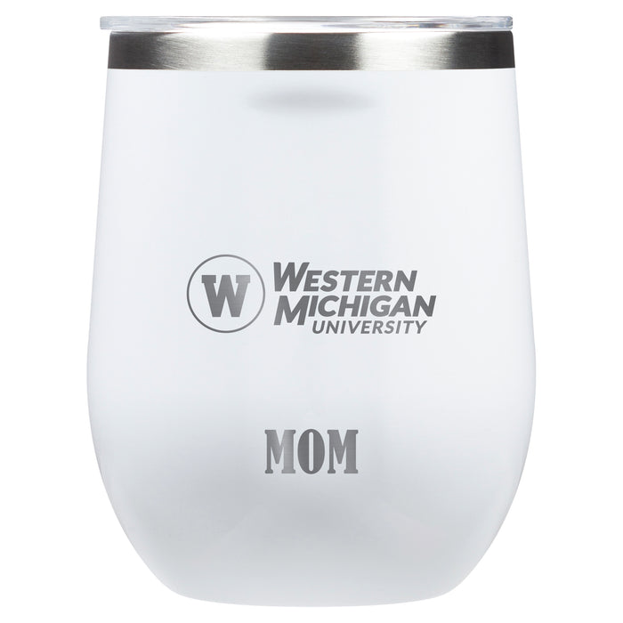 Corkcicle Stemless Wine Glass with Western Michigan Broncos Etched Mom with Primary Logo