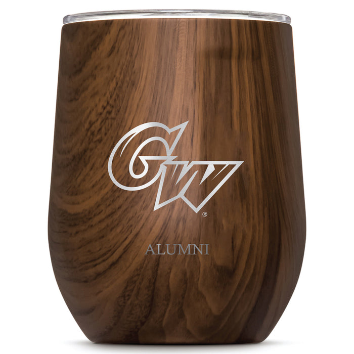 Corkcicle Stemless Wine Glass with George Washington Revolutionaries Etched Alumni with Primary Logo