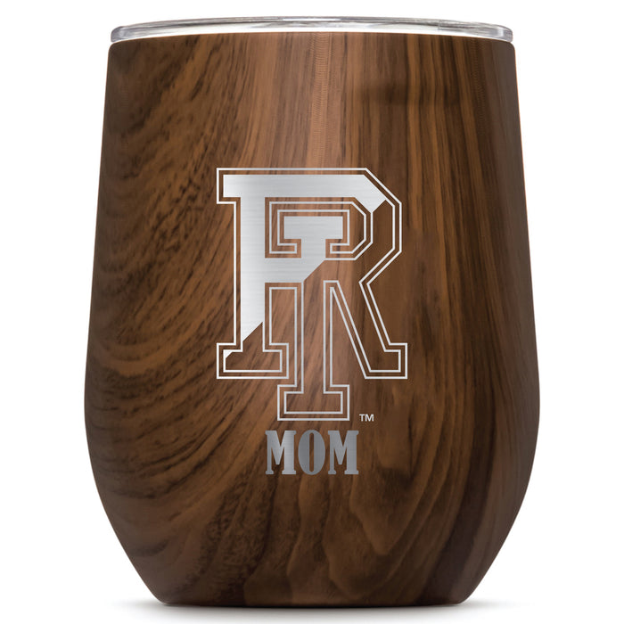 Corkcicle Stemless Wine Glass with Rhode Island Rams Etched Mom with Primary Logo