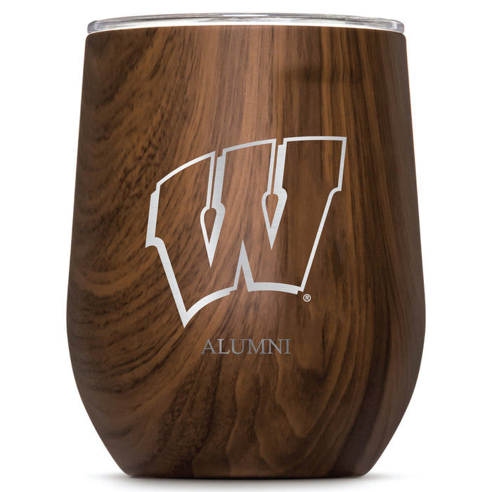 Corkcicle Stemless Wine Glass with Wisconsin Badgers Alumni Primary Logo