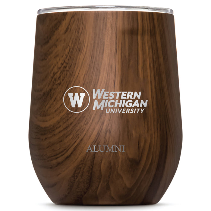 Corkcicle Stemless Wine Glass with Western Michigan Broncos Etched Alumni with Primary Logo