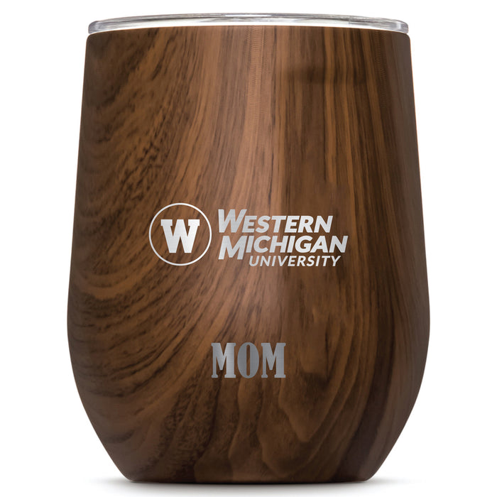 Corkcicle Stemless Wine Glass with Western Michigan Broncos Etched Mom with Primary Logo