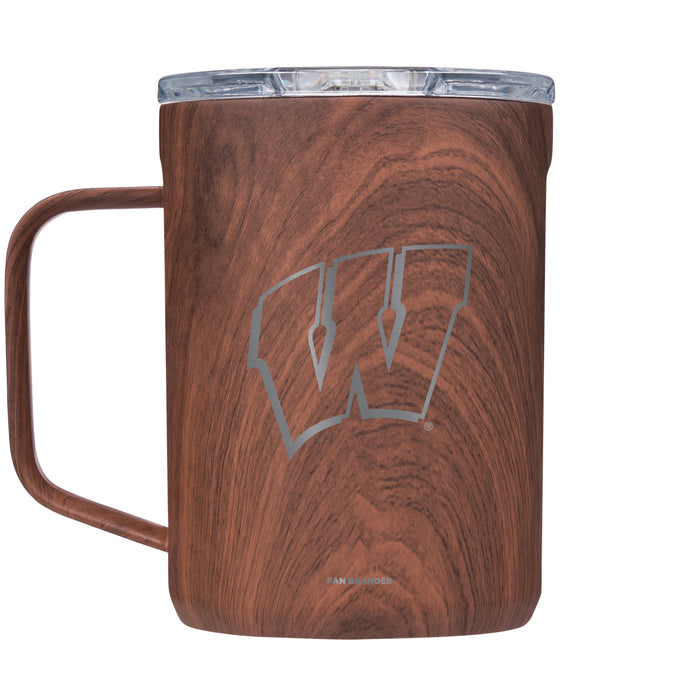 Corkcicle Coffee Mug with Wisconsin Badgers Etched Primary Logo