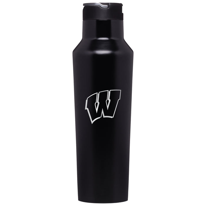 Corkcicle Insulated Canteen Water Bottle with Wisconsin Badgers Etched Primary Logo