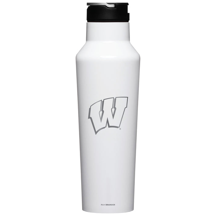 Corkcicle Insulated Canteen Water Bottle with Wisconsin Badgers Etched Primary Logo
