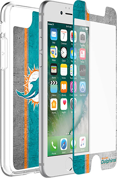 OtterBox Clear Symmetry Series Phone case with Miami Dolphins Alpha Glass Screen Protector