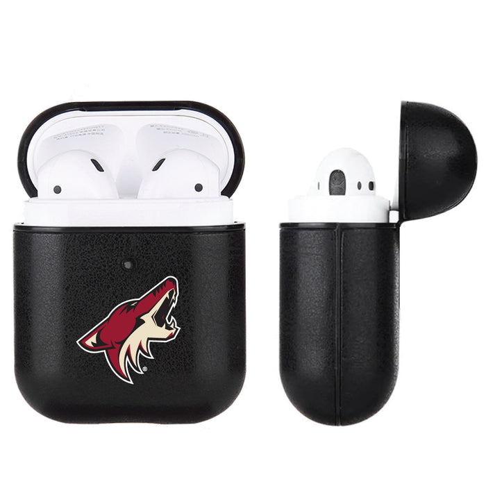Fan Brander Black Leatherette Apple AirPod case with Arizona Coyotes Primary Logo
