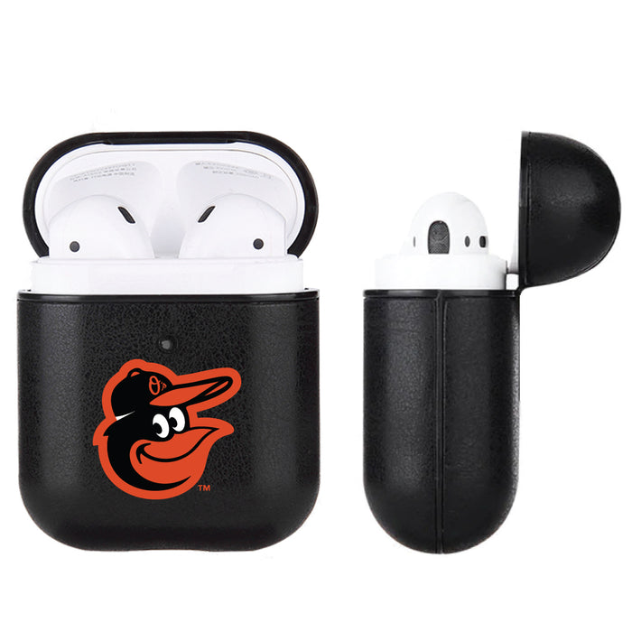 Fan Brander Black Leatherette Apple AirPod case with Baltimore Orioles Primary Logo