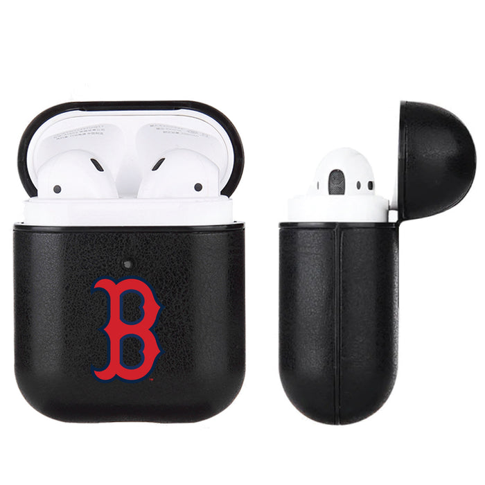 Fan Brander Black Leatherette Apple AirPod case with Boston Red Sox Primary Logo
