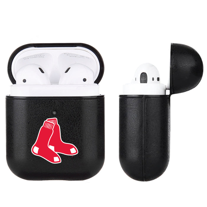 Fan Brander Black Leatherette Apple AirPod case with Boston Red Sox Secondary Logo