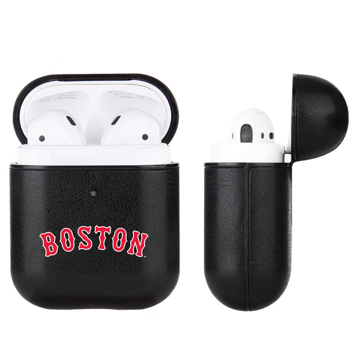 Fan Brander Black Leatherette Apple AirPod case with Boston Red Sox Wordmark Logo