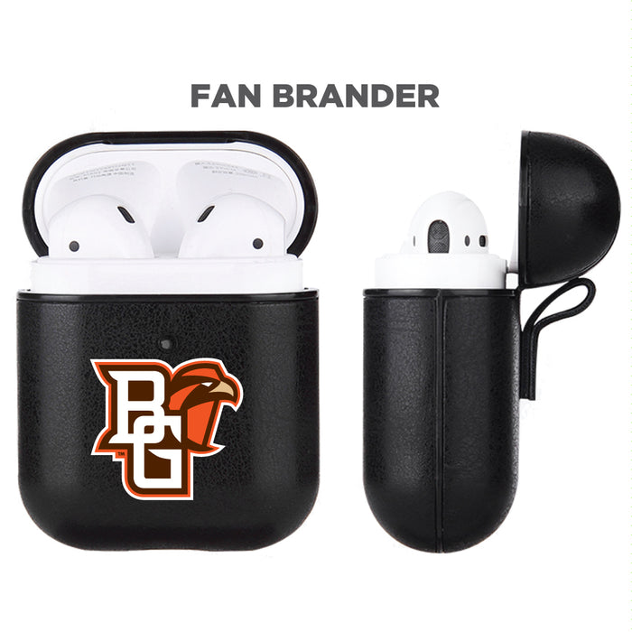 Fan Brander Black Leatherette Apple AirPod case with Bowling Green Falcons Primary Logo
