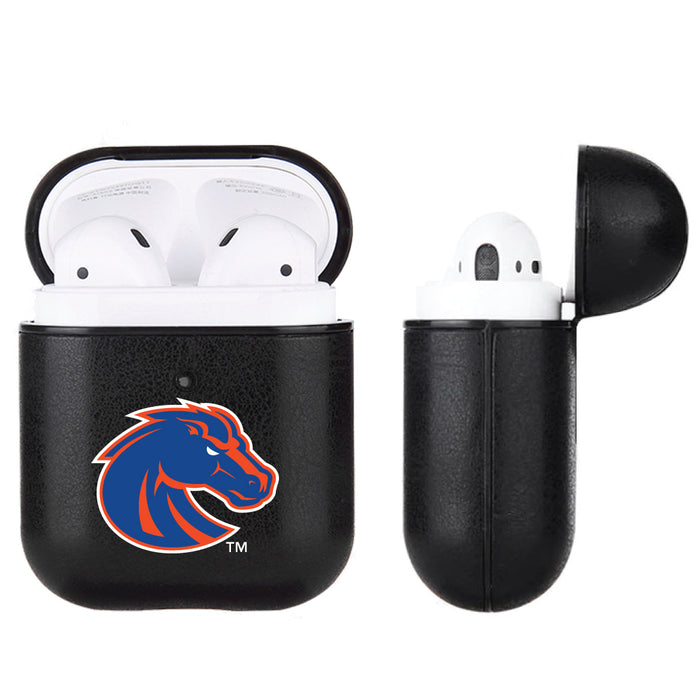 Fan Brander Black Leatherette Apple AirPod case with Boise State Broncos Primary Logo