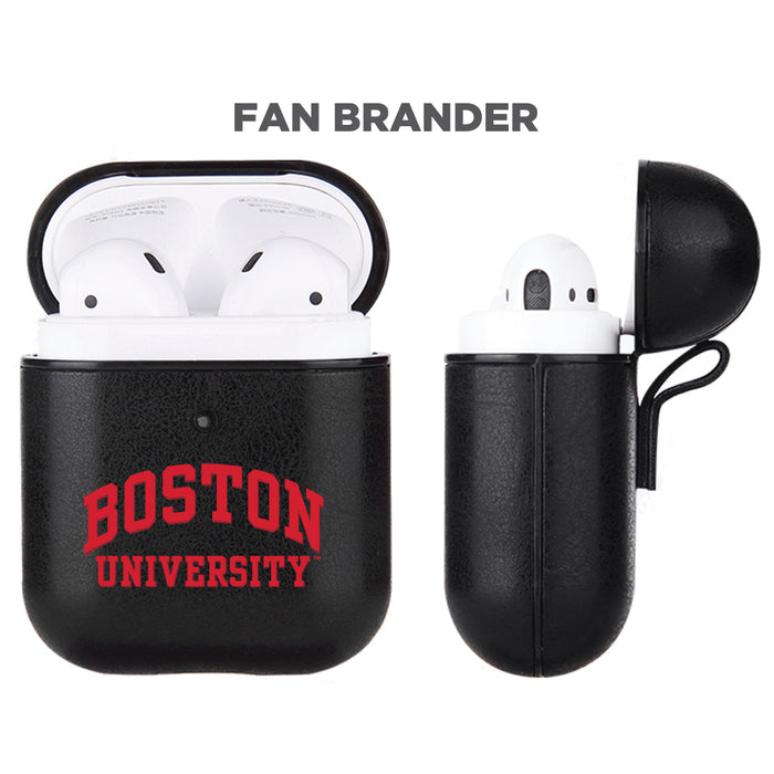 Fan Brander Black Leatherette Apple AirPod case with Boston University Primary Logo