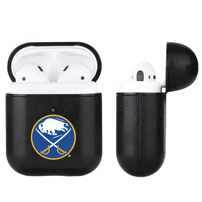 Fan Brander Black Leatherette Apple AirPod case with Buffalo Sabres Primary Logo