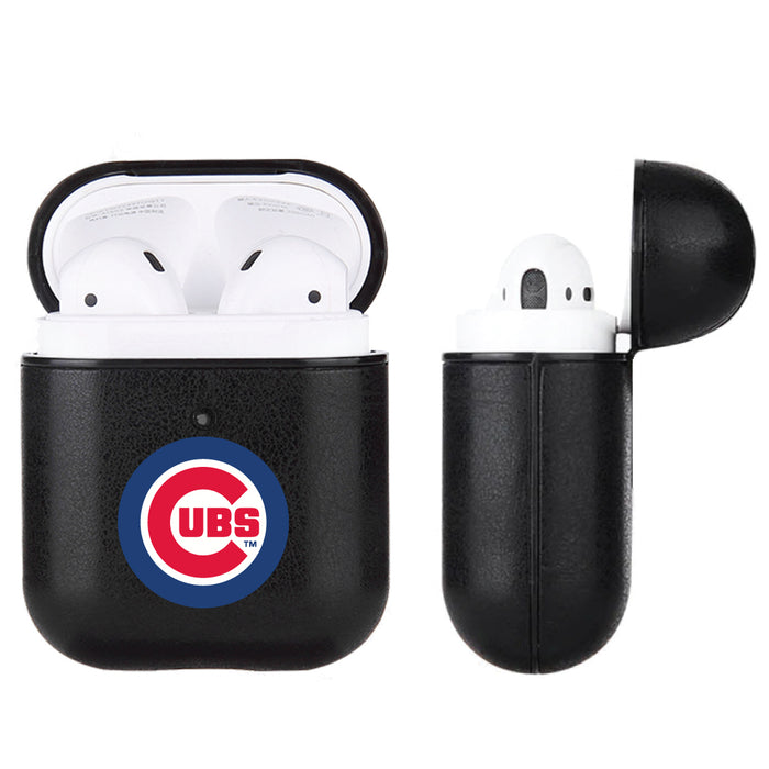 Fan Brander Black Leatherette Apple AirPod case with Chicago Cubs Primary Logo