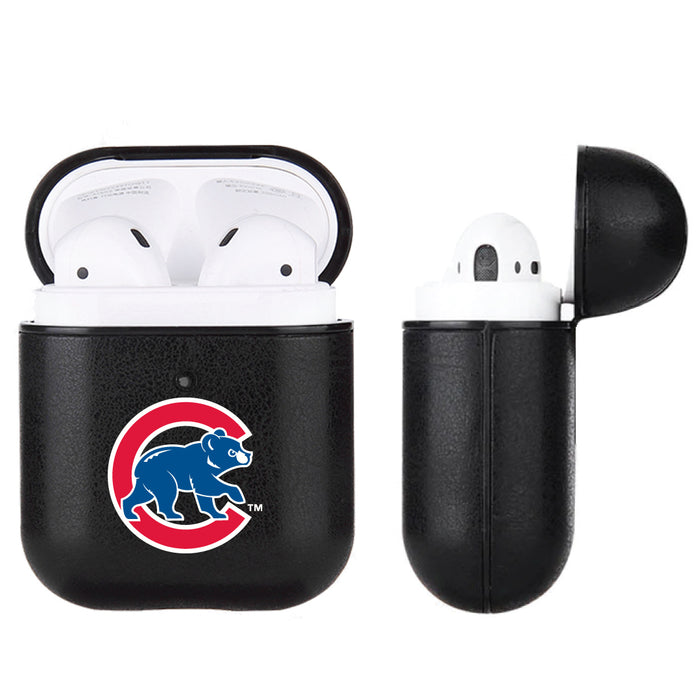 Fan Brander Black Leatherette Apple AirPod case with Chicago Cubs Secondary Logo
