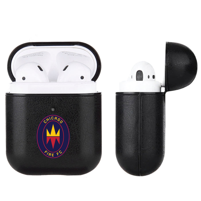 Fan Brander Black Leatherette Apple AirPod case with Chicago Fire Primary Logo
