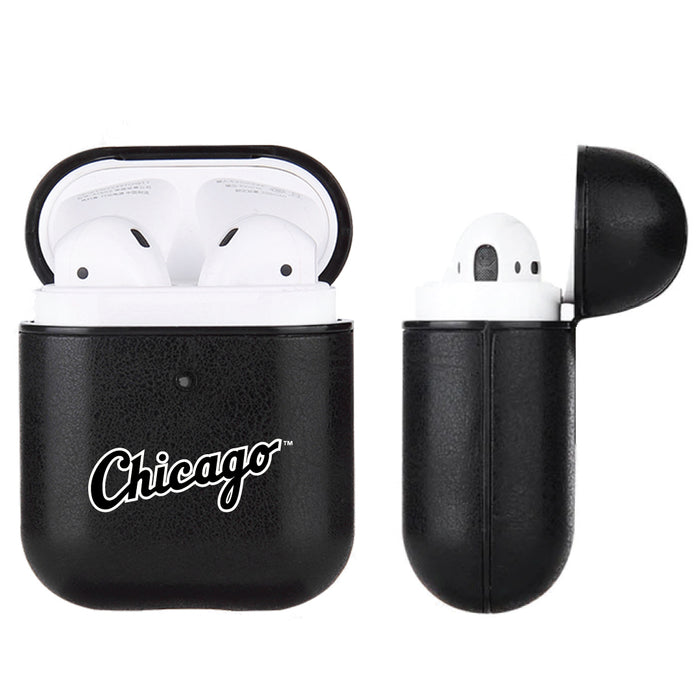Fan Brander Black Leatherette Apple AirPod case with Chicago White Sox Wordmark Logo