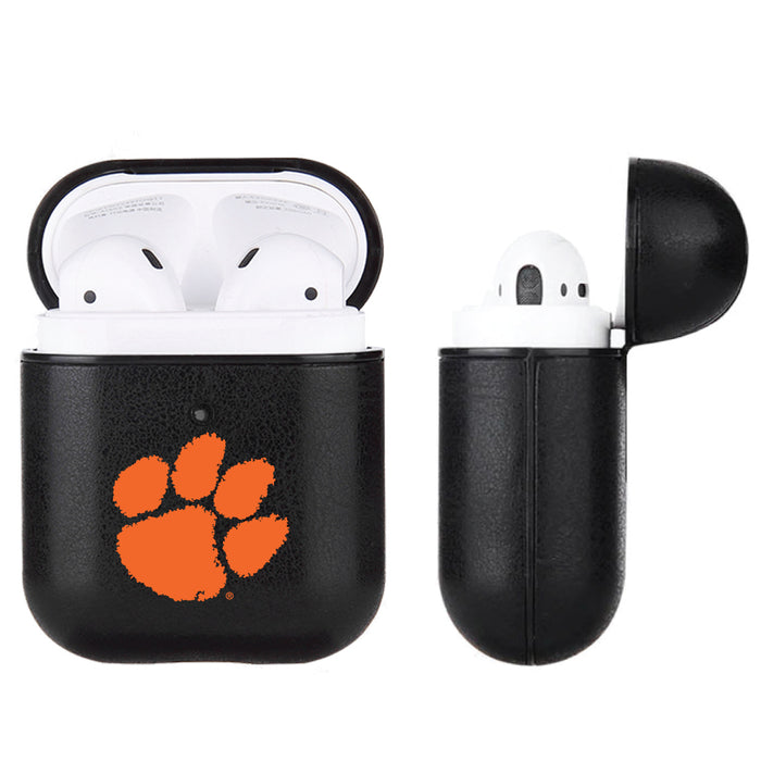 Fan Brander Black Leatherette Apple AirPod case with Clemson Tigers Primary Logo