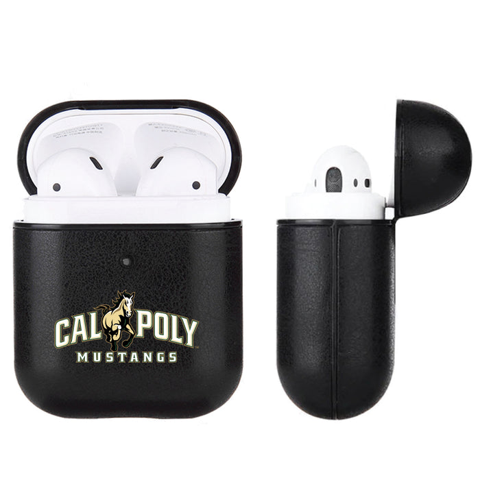 Fan Brander Black Leatherette Apple AirPod case with Cal Poly Mustangs Primary Logo
