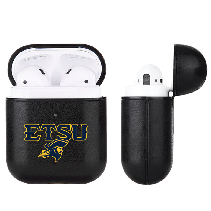Fan Brander Black Leatherette Apple AirPod case with Eastern Tennessee State Buccaneers Secondary Logo