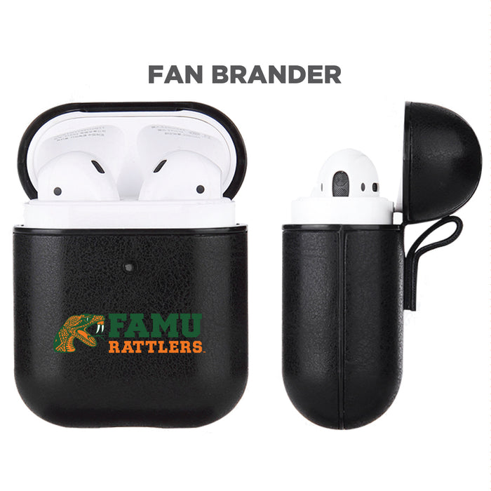 Fan Brander Black Leatherette Apple AirPod case with Florida A&M Rattlers Primary Logo