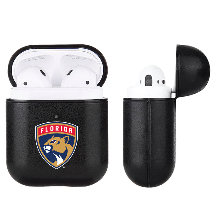 Fan Brander Black Leatherette Apple AirPod case with Florida Panthers Primary Logo