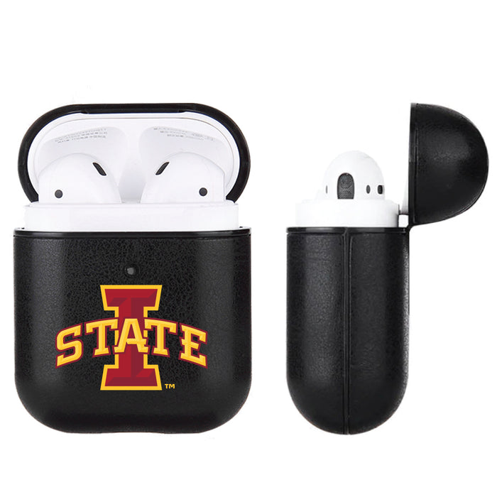Fan Brander Black Leatherette Apple AirPod case with Iowa State Cyclones Primary Logo