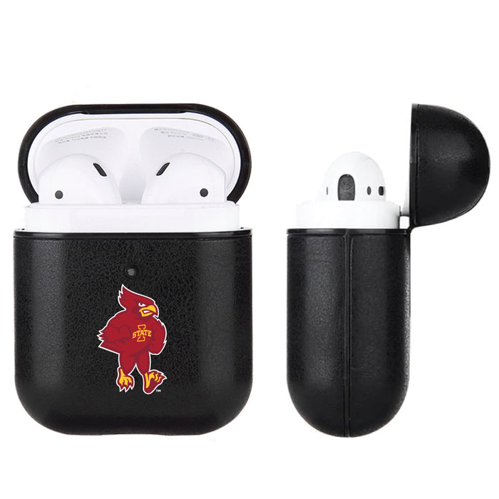 Fan Brander Black Leatherette Apple AirPod case with Iowa State Cyclones Secondary Logo