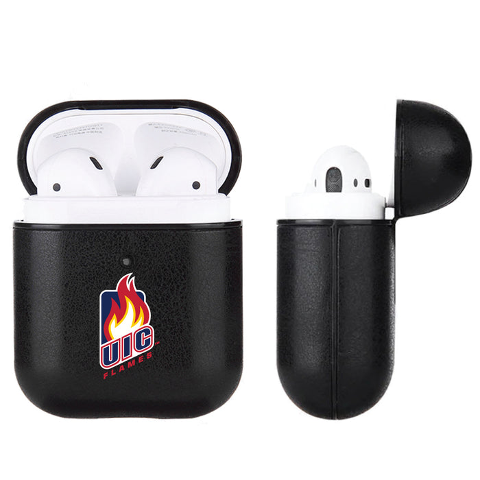 Fan Brander Black Leatherette Apple AirPod case with Illinois @ Chicago Flames Primary Logo