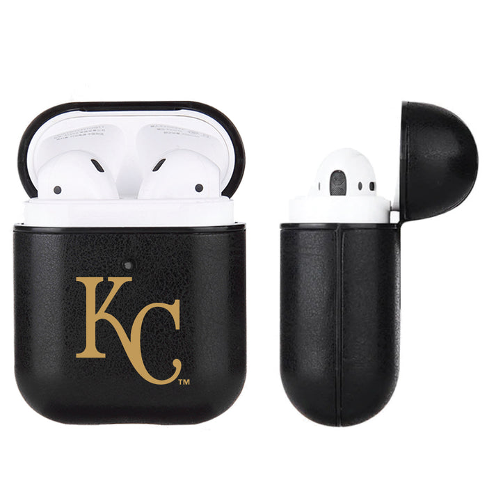 Fan Brander Black Leatherette Apple AirPod case with Kansas City Royals Primary Logo