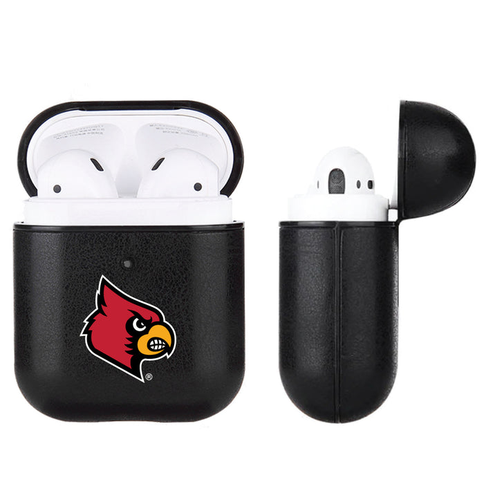 Fan Brander Black Leatherette Apple AirPod case with Louisville Cardinals Primary Logo