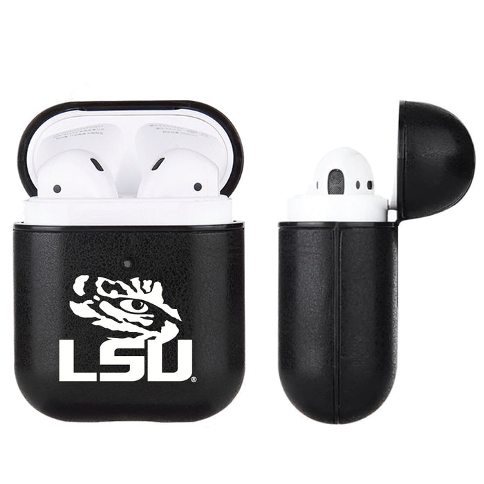 Fan Brander Black Leatherette Apple AirPod case with LSU Tigers Secondary Logo